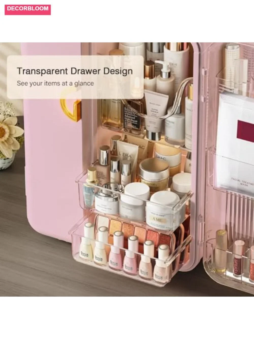 Makeup Organizer with Drawers and Brush Holders - Cosmetic Display Case